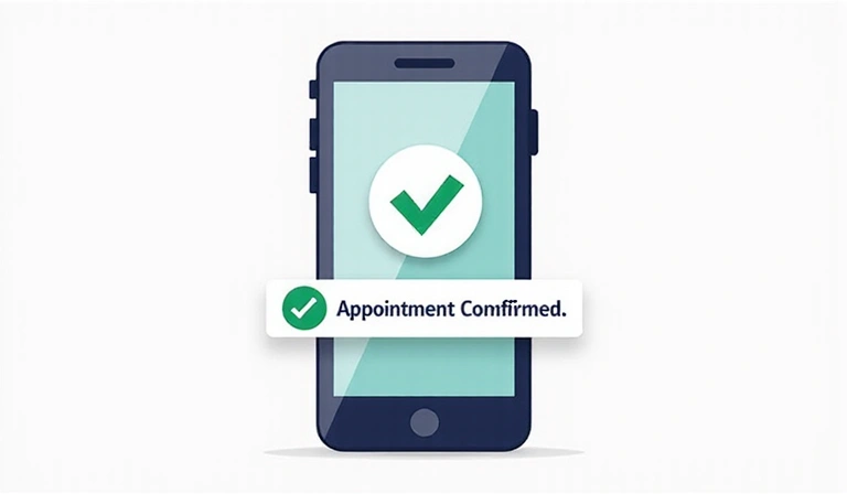 Illustration einer E-Mail-Bestätigung auf einem Smartphone mit einem grünen Haken